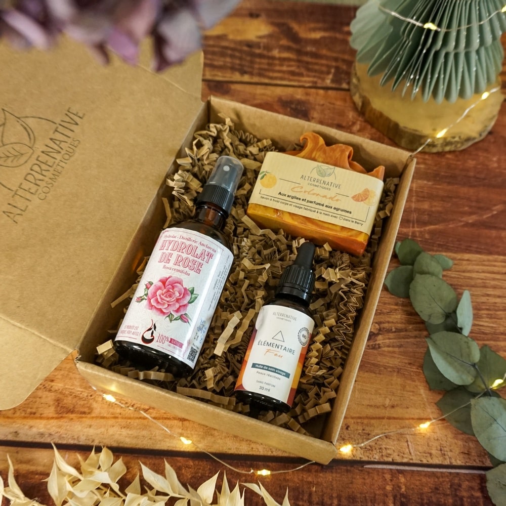 Coffret routine visage minimaliste savon huile de soin hydrolat